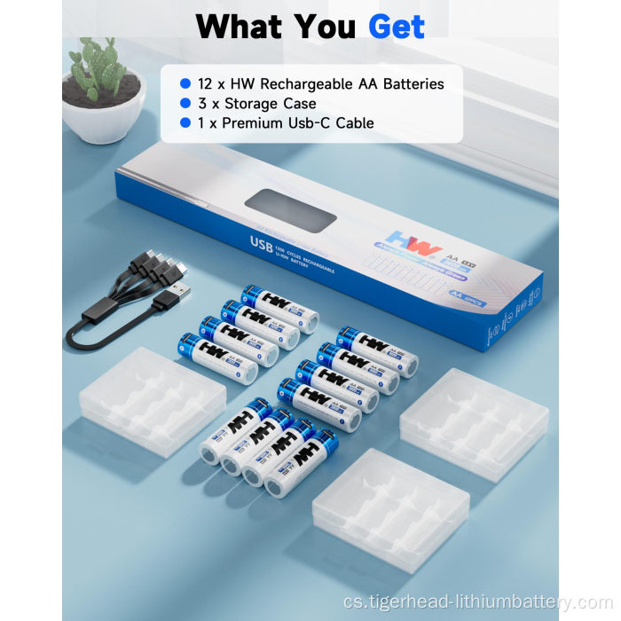12PCS 1,5V AA 3600mWh USB-C dobíjecí lithiová baterie